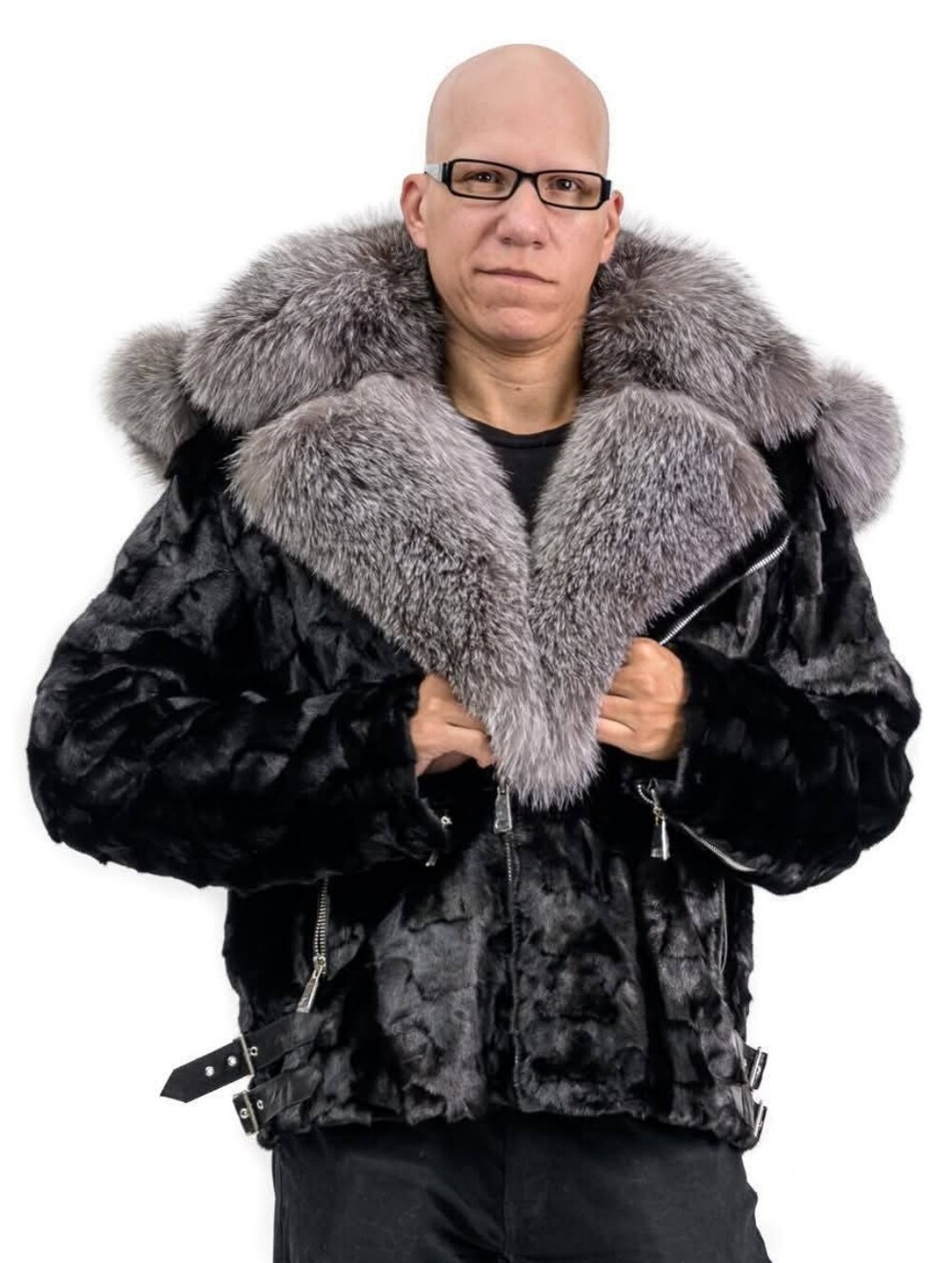 Black Ranch Mink Sections Diamond Cut Moto Jacket
